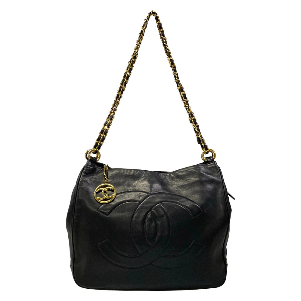 Chanel Black Lambskin Shoulder Bag Gold #343563C21B